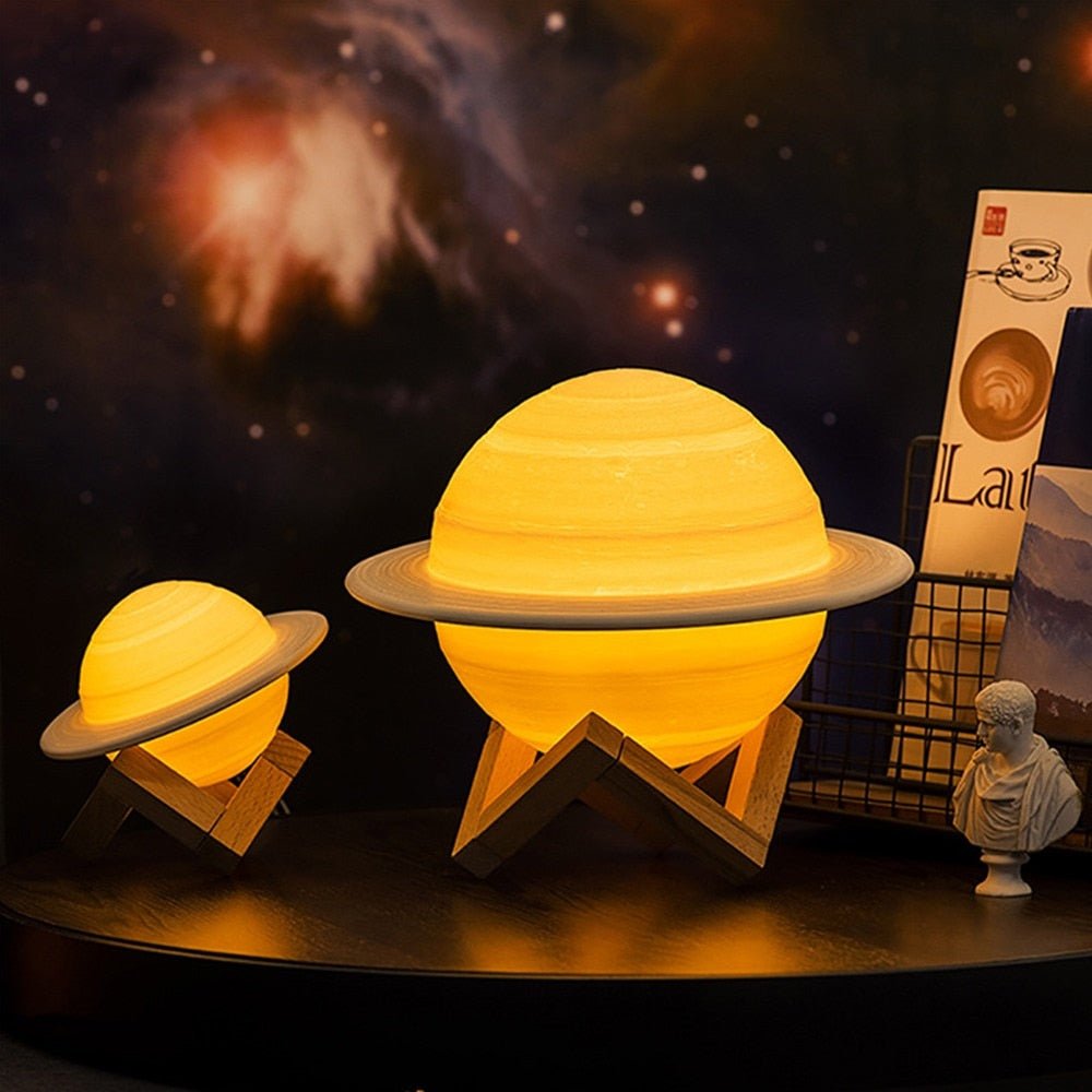 Table Lamp ABS 6 in 3D Printed Saturn Replica Adjustable Color Celestial Decor Bedroom Living Room Gift | Thomler