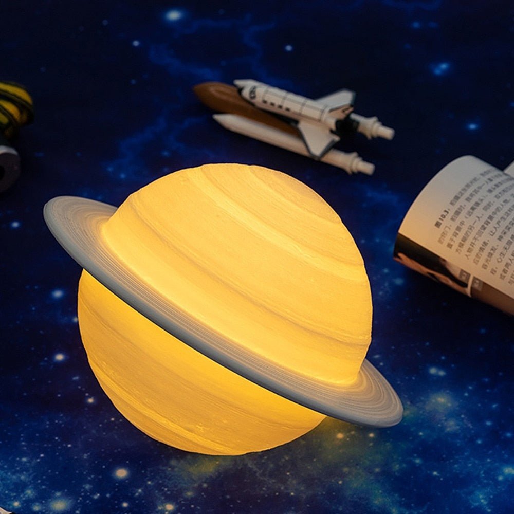 Table Lamp ABS 6 in 3D Printed Saturn Replica Adjustable Color Celestial Decor Bedroom Living Room Gift | Thomler