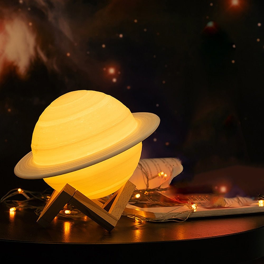 Table Lamp ABS 6 in 3D Printed Saturn Replica Adjustable Color Celestial Decor Bedroom Living Room Gift | Thomler