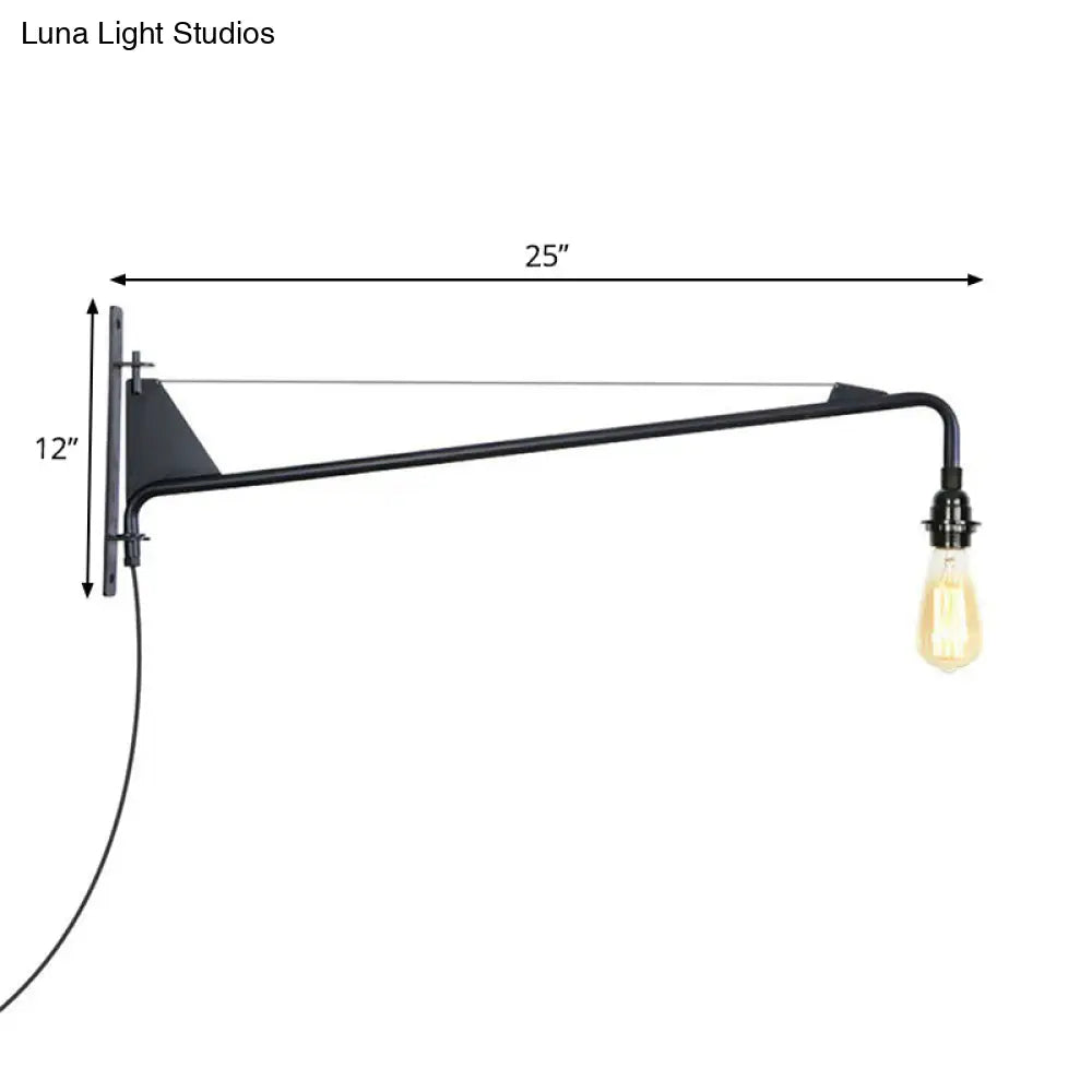 Industrial Swing Arm Wall Sconce Black Metal Shade Adjustable Long Reach Plug-In Hardwired Edison Vintage Loft Farmhouse | Thomler