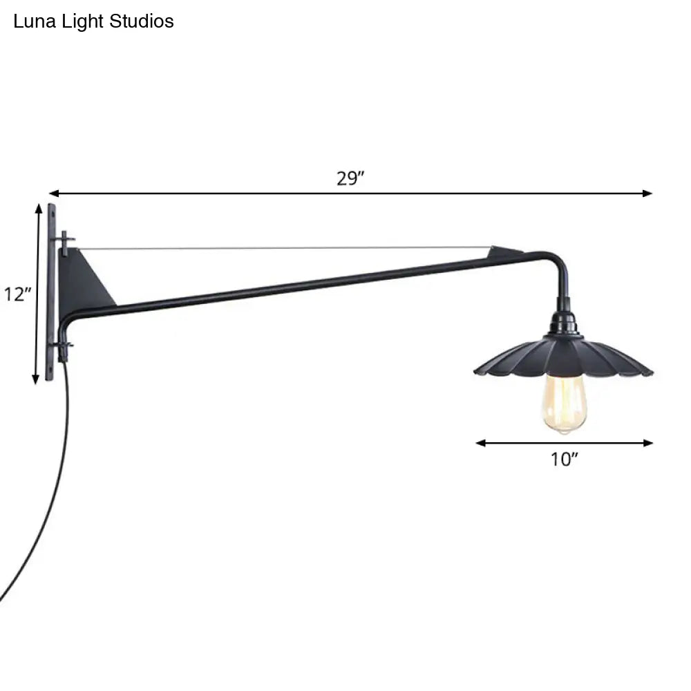 Industrial Swing Arm Wall Sconce Black Metal Shade Adjustable Long Reach Plug-In Hardwired Edison Vintage Loft Farmhouse | Thomler