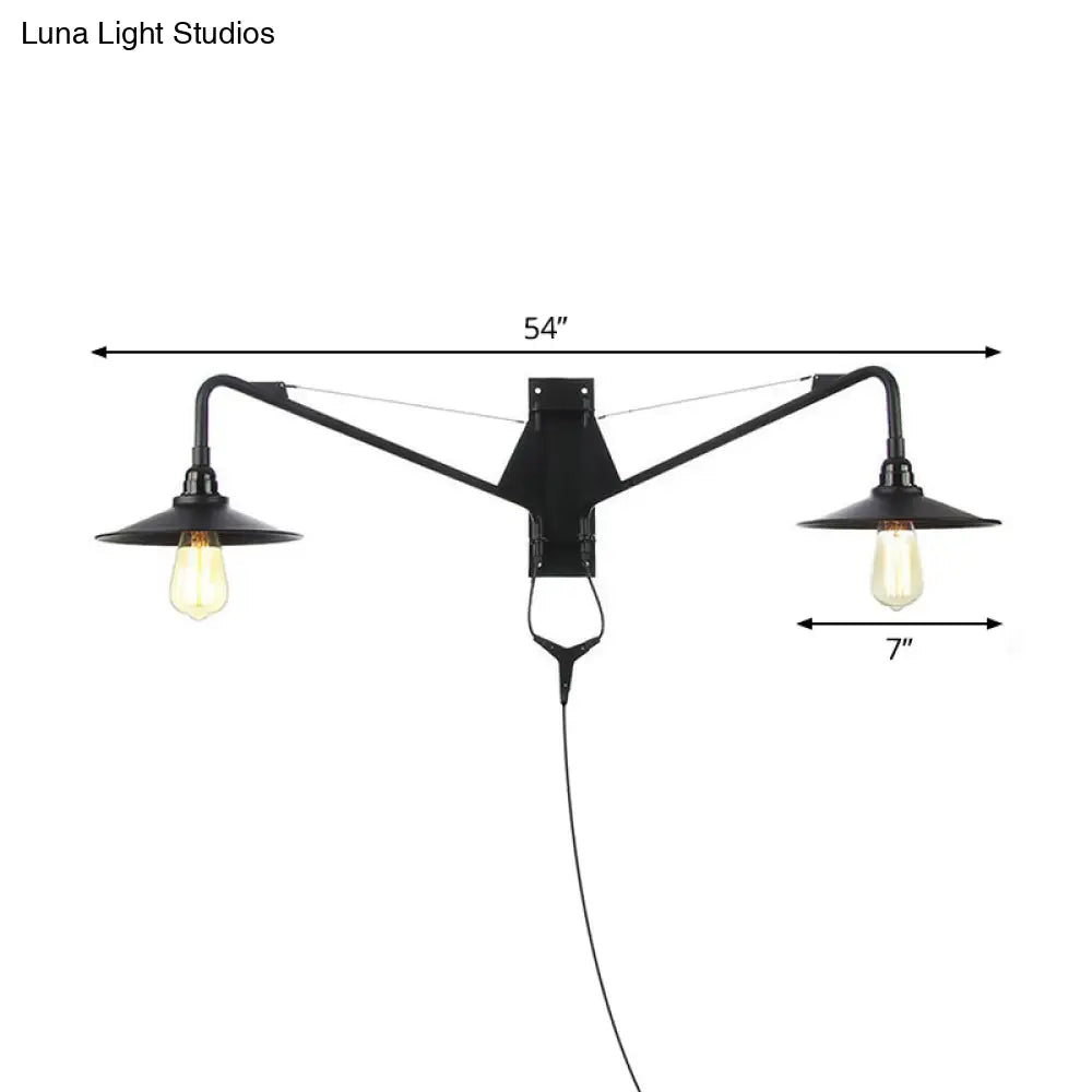 Industrial Swing Arm Wall Sconce Black Metal Shade Adjustable Long Reach Plug-In Hardwired Edison Vintage Loft Farmhouse | Thomler