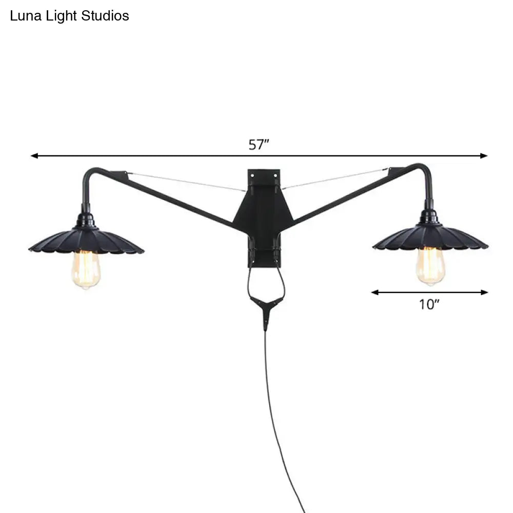 Industrial Swing Arm Wall Sconce Black Metal Shade Adjustable Long Reach Plug-In Hardwired Edison Vintage Loft Farmhouse | Thomler
