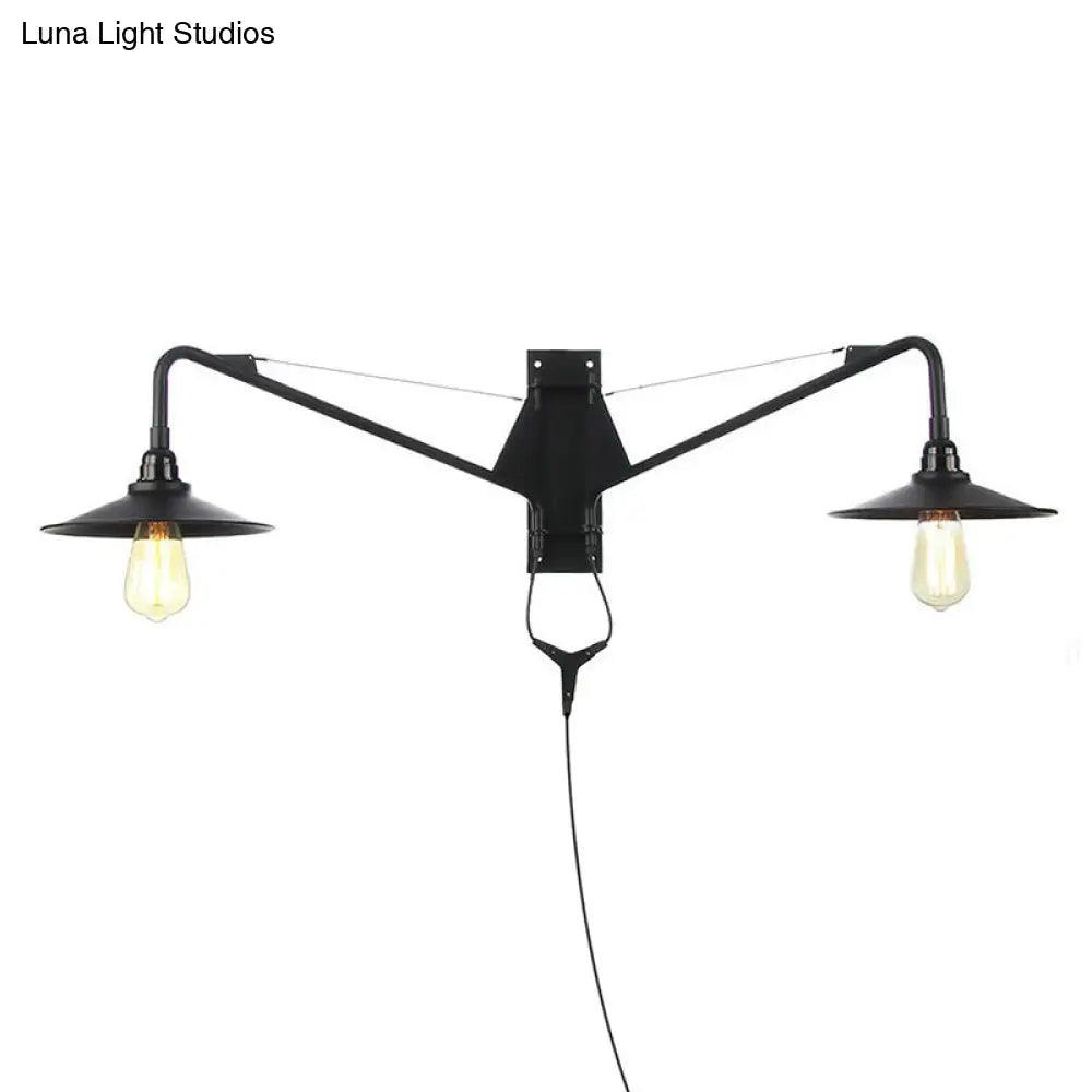Industrial Swing Arm Wall Sconce Black Metal Shade Adjustable Long Reach Plug-In Hardwired Edison Vintage Loft Farmhouse | Thomler