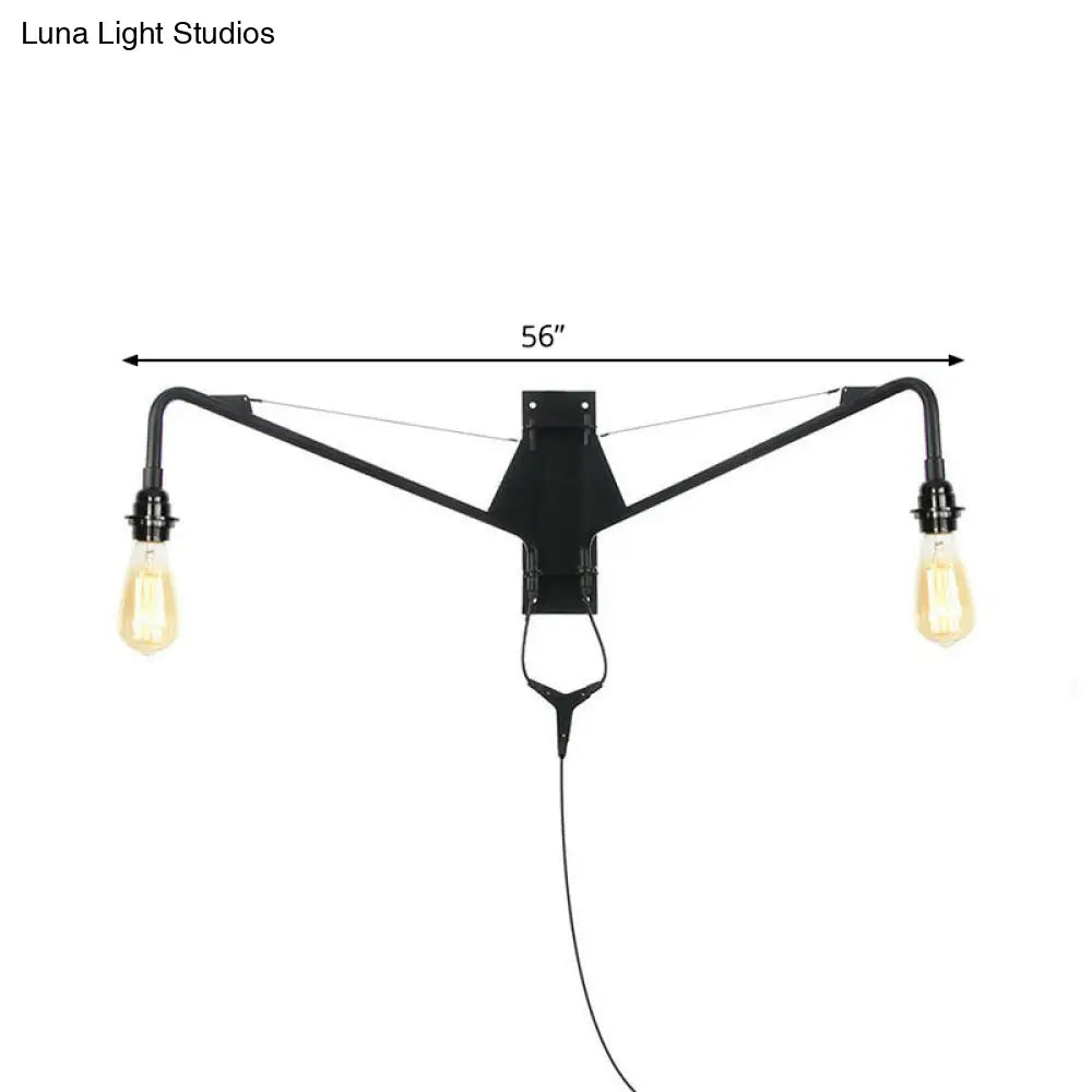 Industrial Swing Arm Wall Sconce Black Metal Shade Adjustable Long Reach Plug-In Hardwired Edison Vintage Loft Farmhouse | Thomler