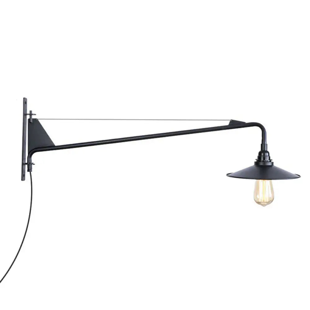 Industrial Swing Arm Wall Sconce Black Metal Shade Adjustable Long Reach Plug-In Hardwired Edison Vintage Loft Farmhouse | Thomler
