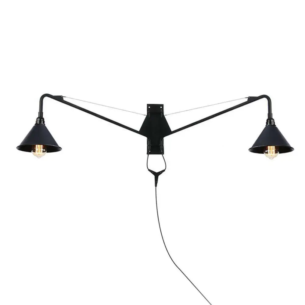 Industrial Swing Arm Wall Sconce Black Metal Shade Adjustable Long Reach Plug-In Hardwired Edison Vintage Loft Farmhouse | Thomler