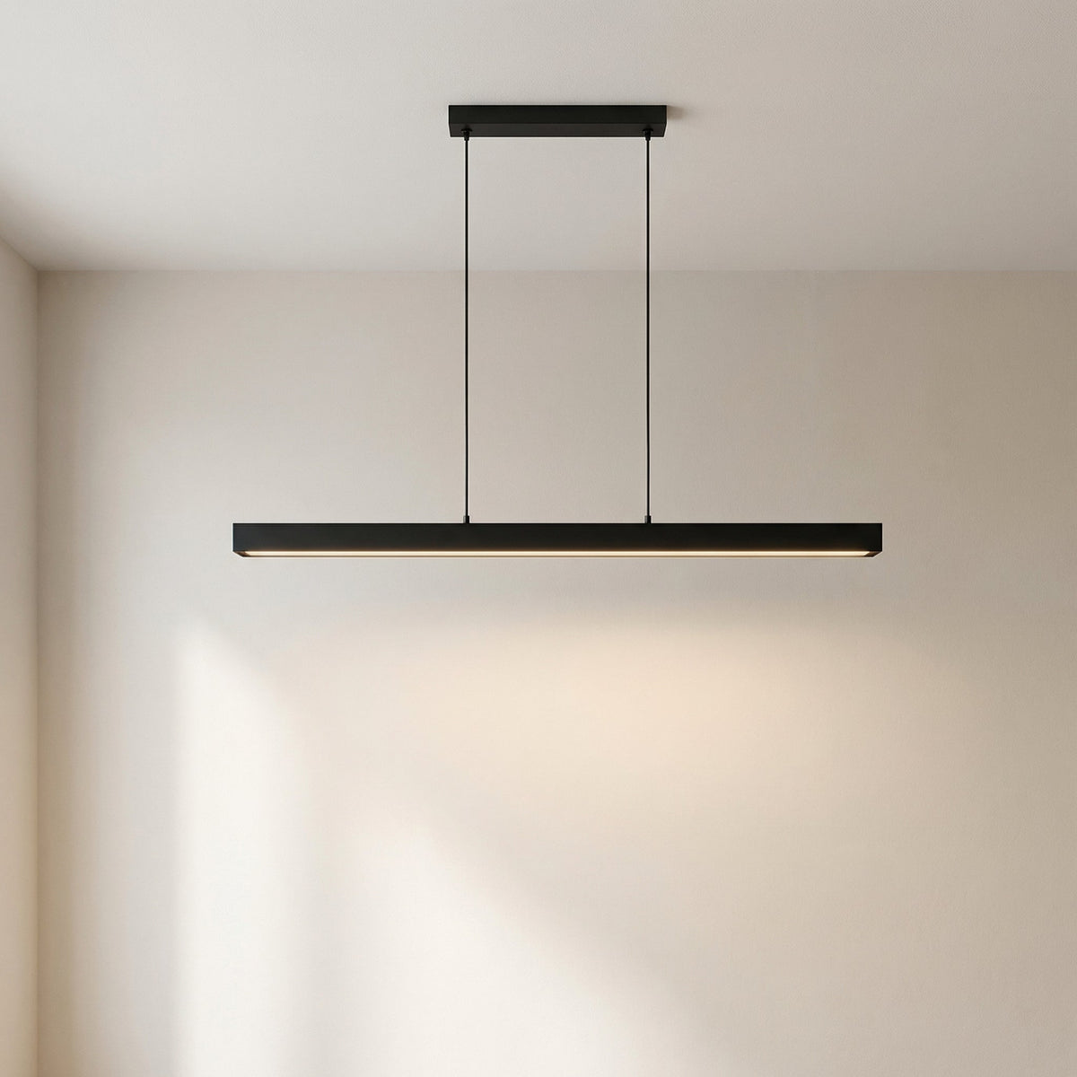 Linear Wood and Metal Pendant Light – Modern Minimalist Dining Room Chandelier – Warm White LED – 31.5 to 47 Inch – Hardwired Ceiling | Thomler