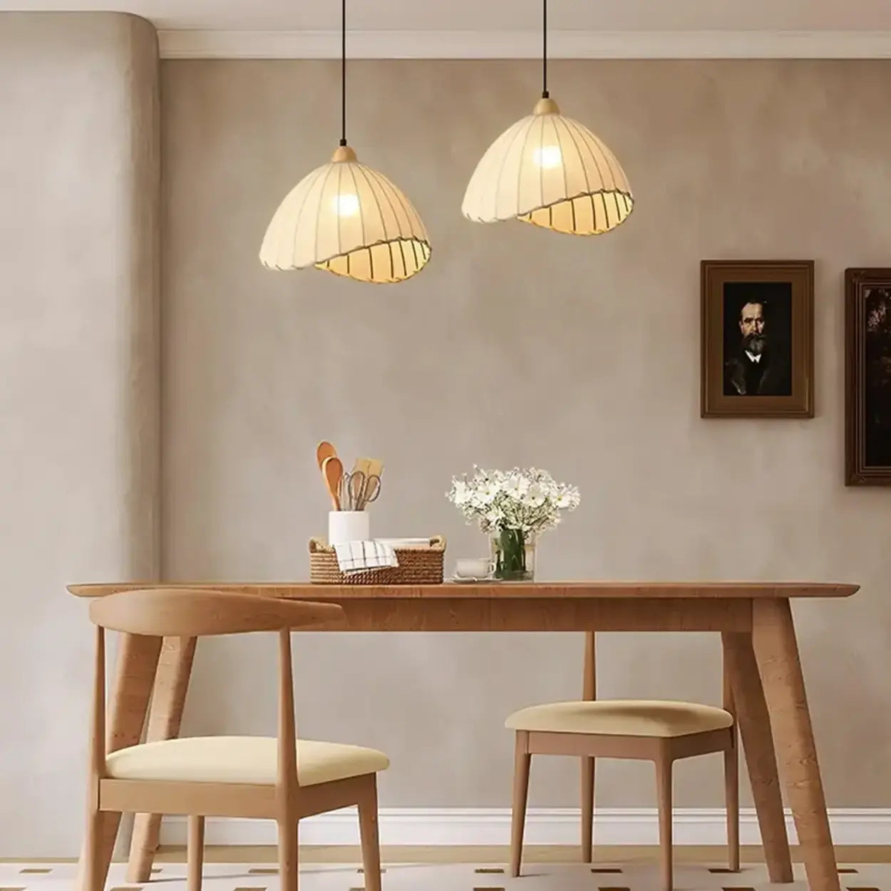 Pendant Light Wood Fabric Shade 150.0 cm 59.1 Inch Dining Room Scandinavian Japandi Hanging Ceiling Lamp E27 | Thomler