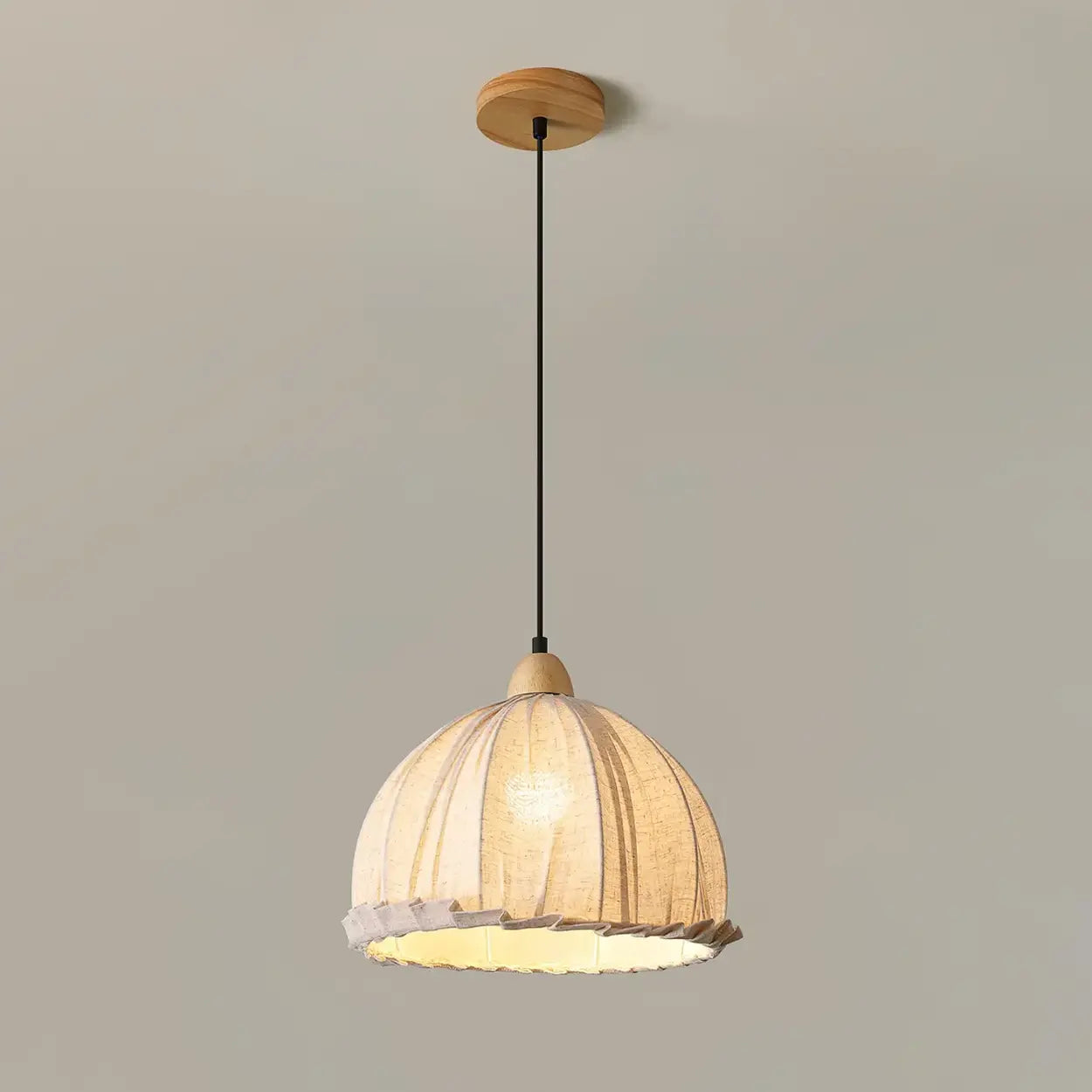 Pendant Light Wood Fabric Shade 150.0 cm 59.1 Inch Dining Room Scandinavian Japandi Hanging Ceiling Lamp E27 | Thomler