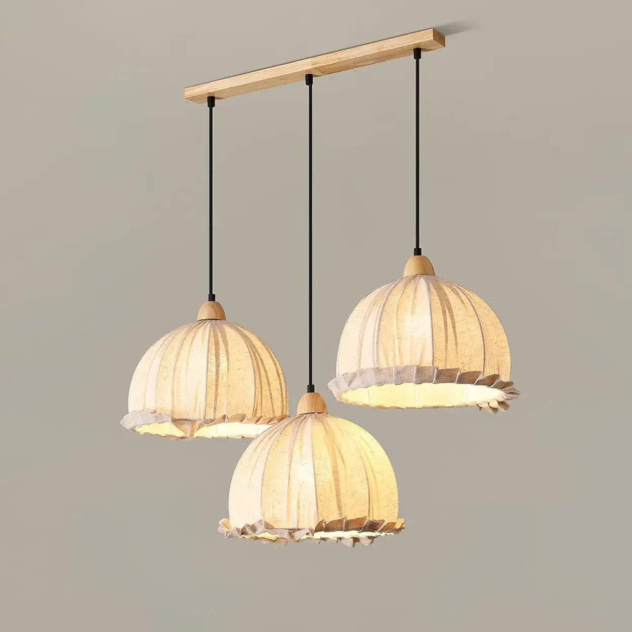 Pendant Light Wood Fabric Shade 150.0 cm 59.1 Inch Dining Room Scandinavian Japandi Hanging Ceiling Lamp E27 | Thomler