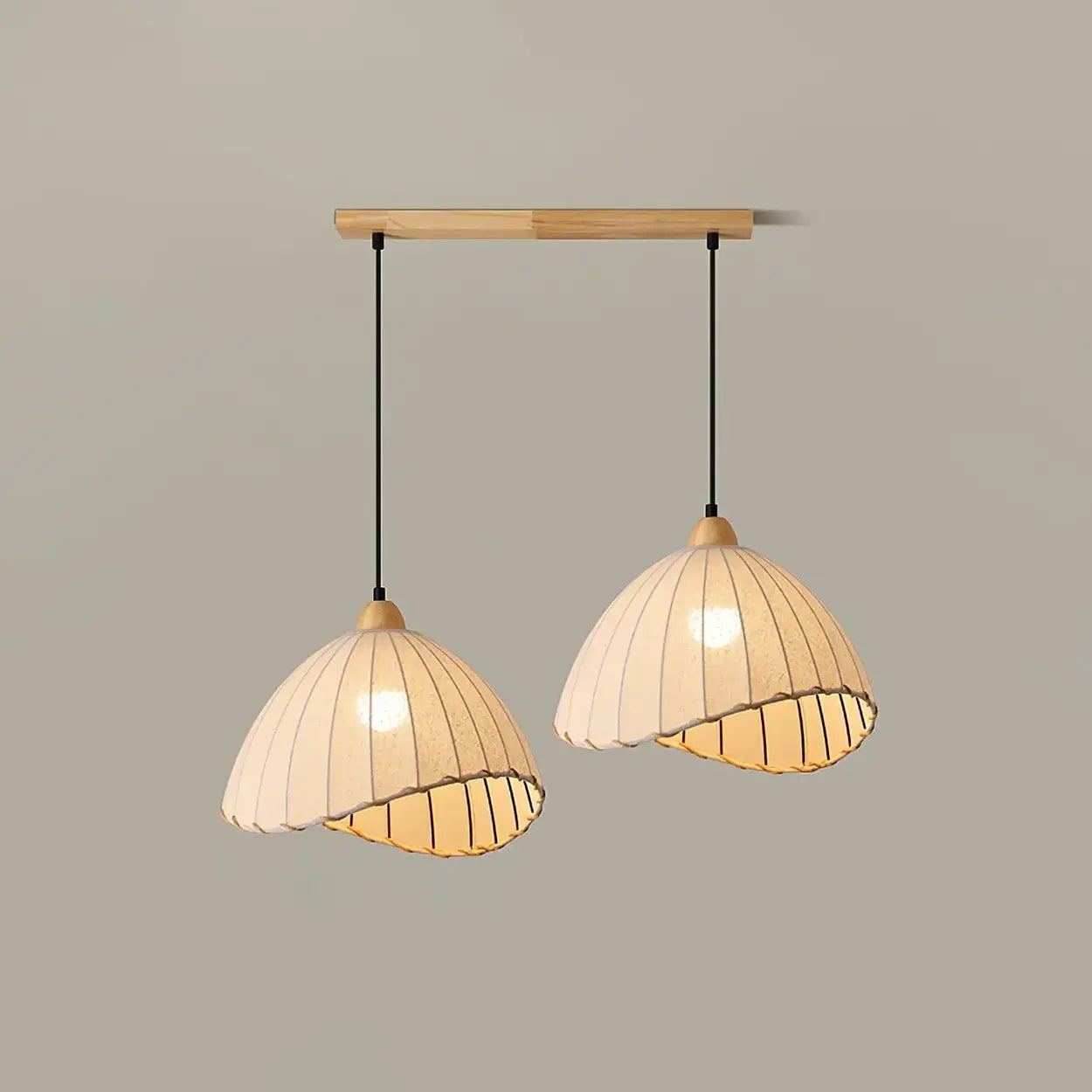 Pendant Light Wood Fabric Shade 150.0 cm 59.1 Inch Dining Room Scandinavian Japandi Hanging Ceiling Lamp E27 | Thomler