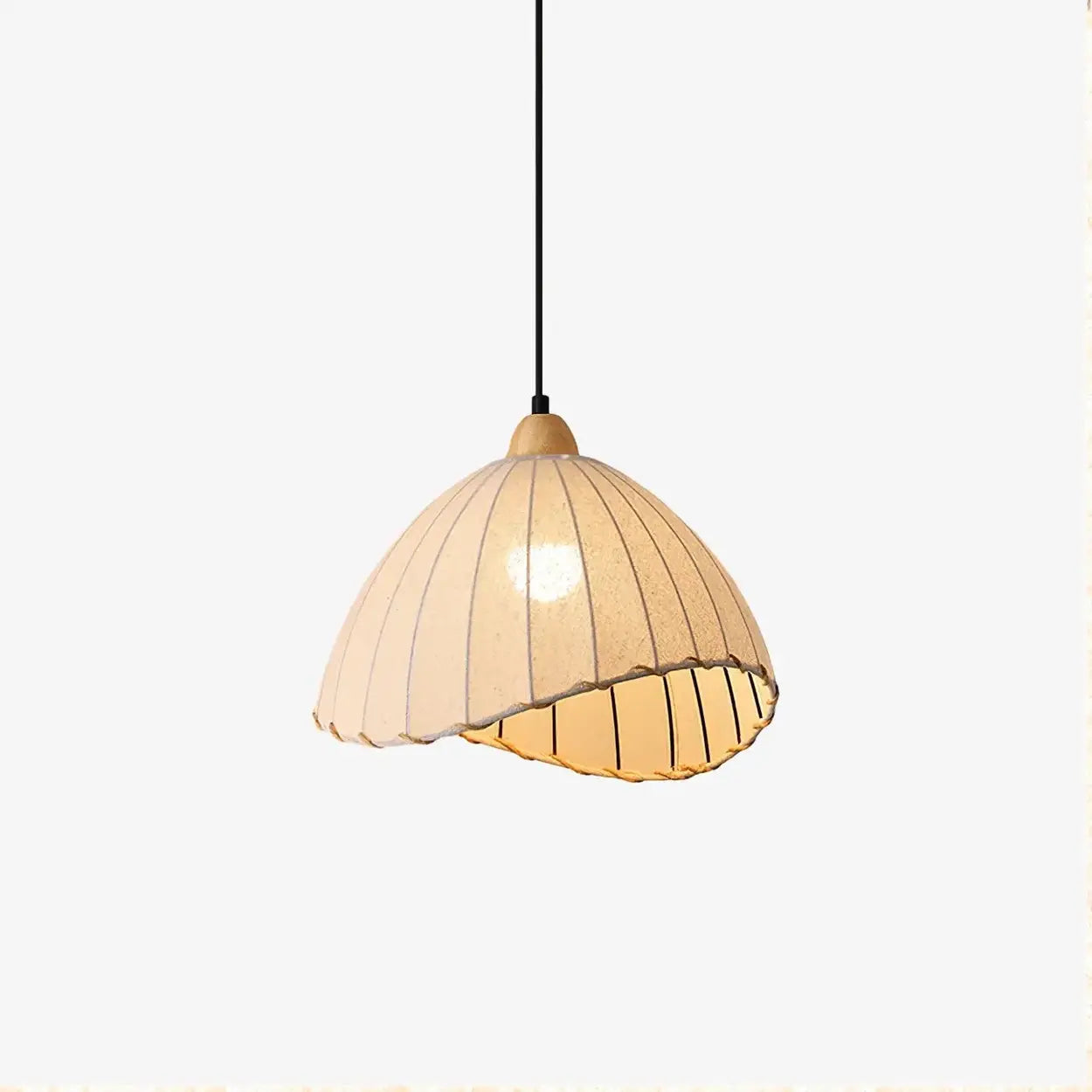 Pendant Light Wood Fabric Shade 150.0 cm 59.1 Inch Dining Room Scandinavian Japandi Hanging Ceiling Lamp E27 | Thomler