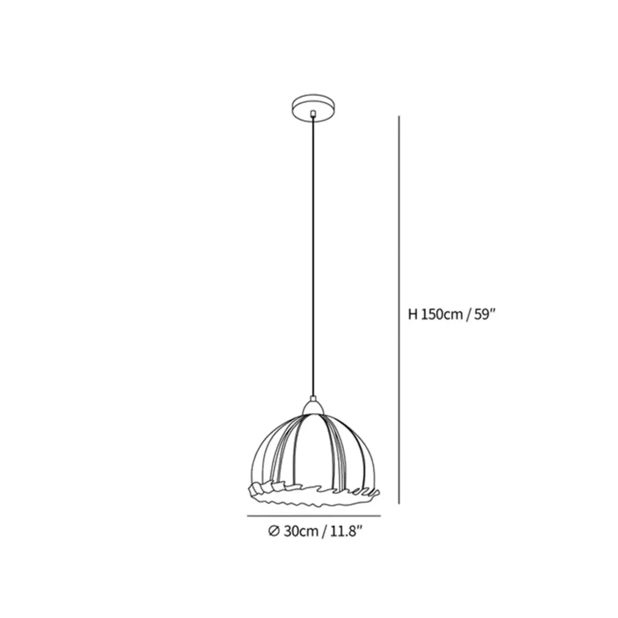 Pendant Light Wood Fabric Shade 150.0 cm 59.1 Inch Dining Room Scandinavian Japandi Hanging Ceiling Lamp E27 | Thomler