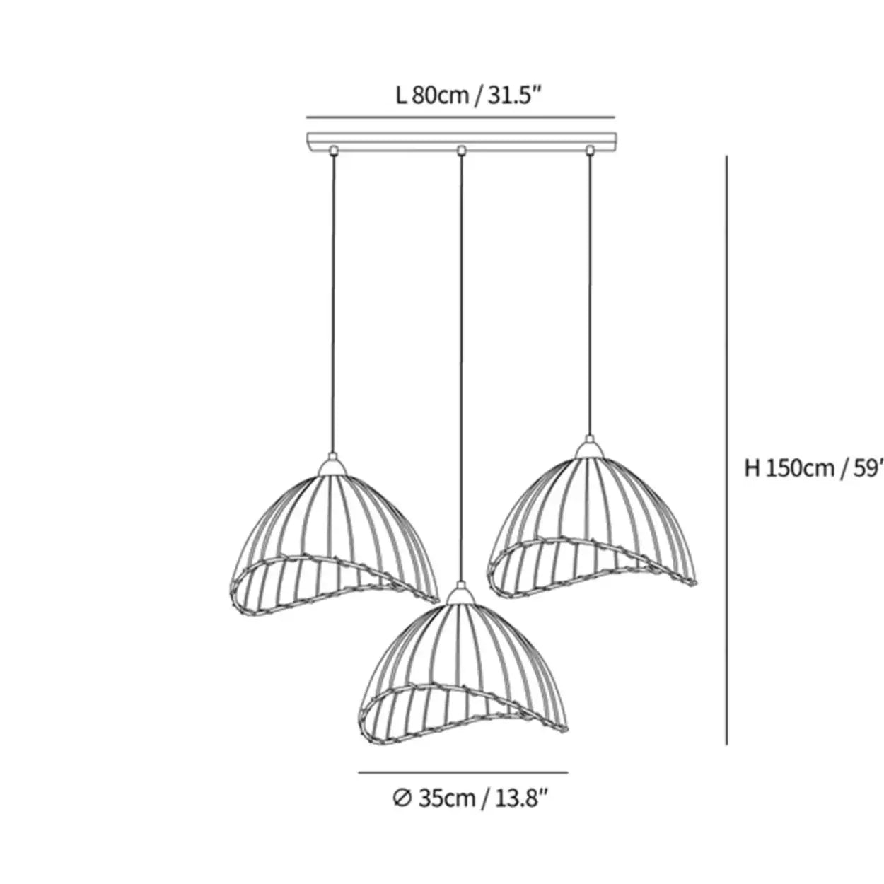 Pendant Light Wood Fabric Shade 150.0 cm 59.1 Inch Dining Room Scandinavian Japandi Hanging Ceiling Lamp E27 | Thomler