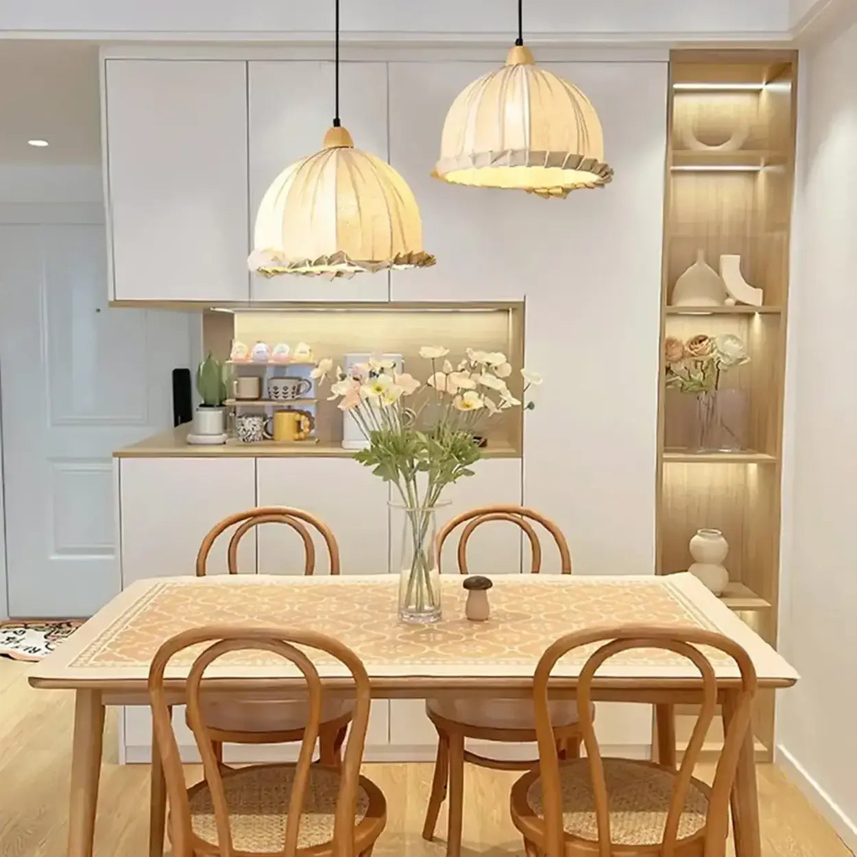 Pendant Light Wood Fabric Shade 150.0 cm 59.1 Inch Dining Room Scandinavian Japandi Hanging Ceiling Lamp E27 | Thomler