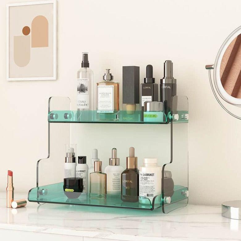 Storage Shelf Plexiglass 12.6 in Two Tier Purple Bathroom Vanity Organizer Countertop Display Rack | Thomler