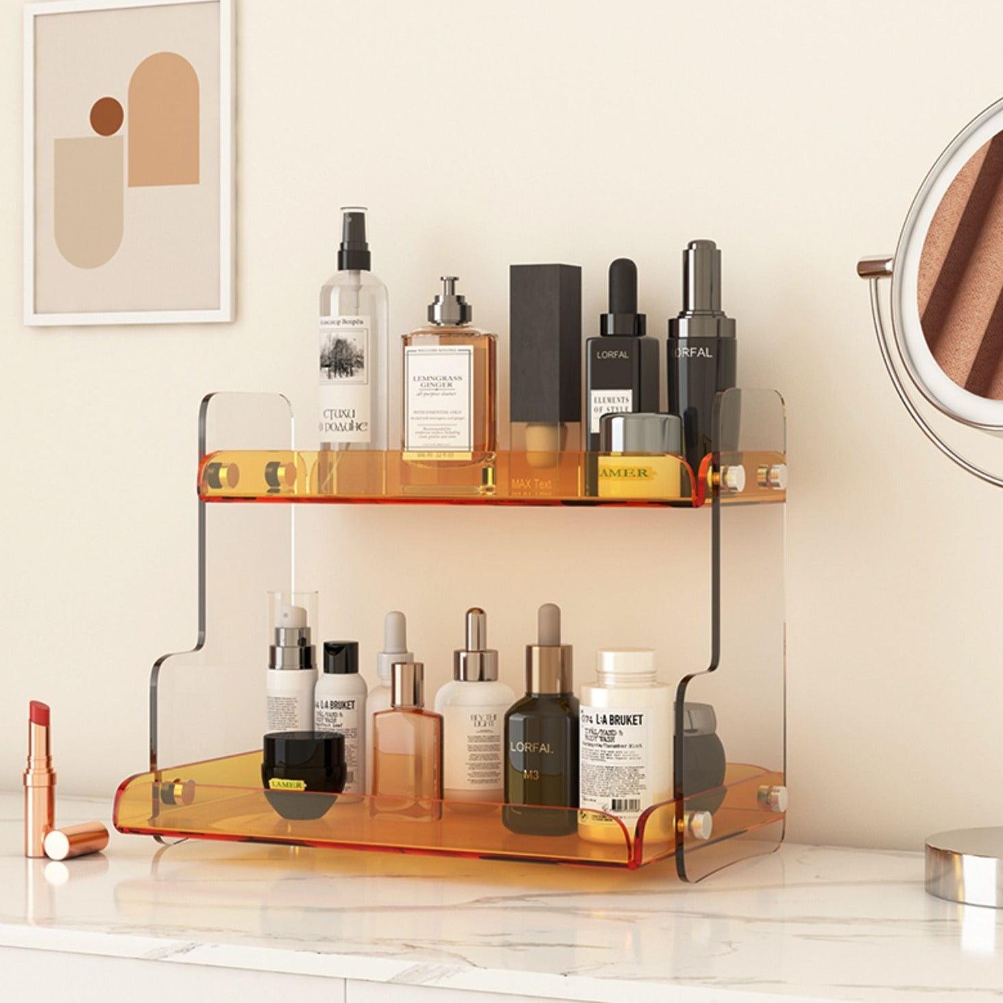 Storage Shelf Plexiglass 12.6 in Two Tier Purple Bathroom Vanity Organizer Countertop Display Rack | Thomler