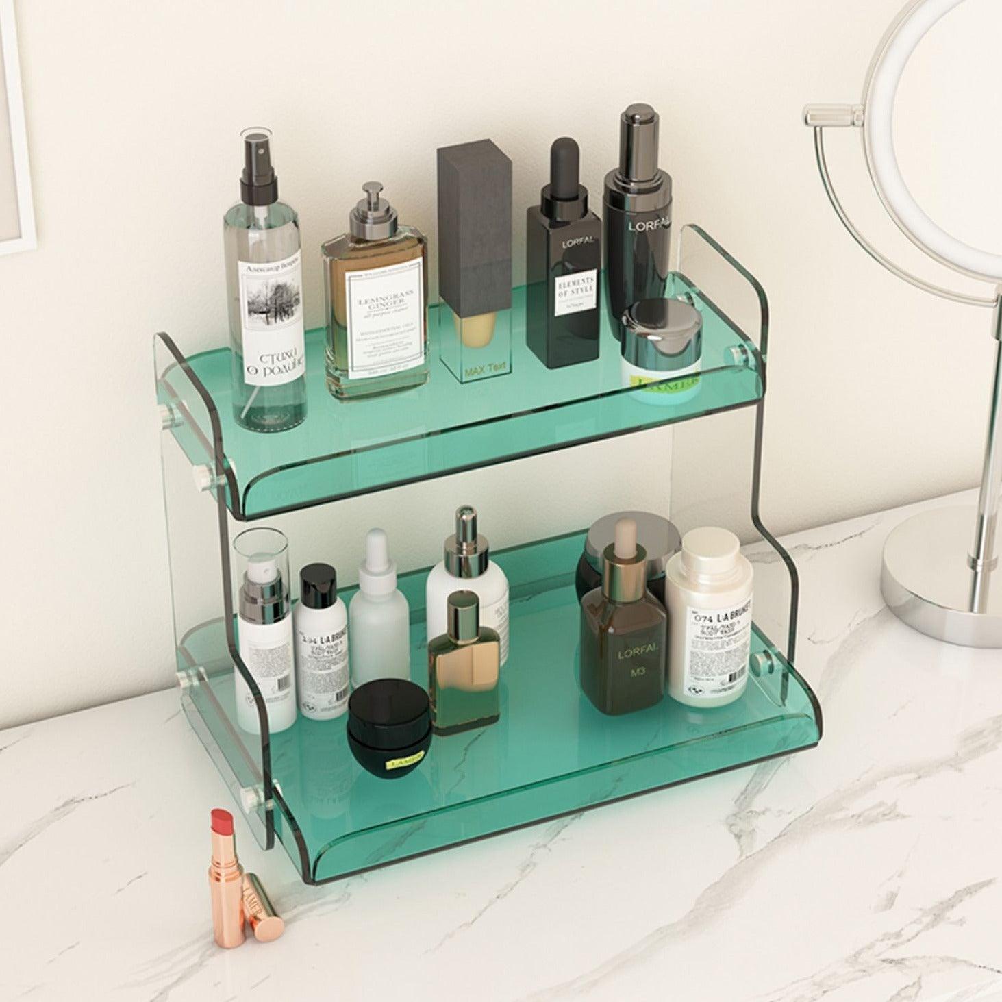 Storage Shelf Plexiglass 12.6 in Two Tier Purple Bathroom Vanity Organizer Countertop Display Rack | Thomler