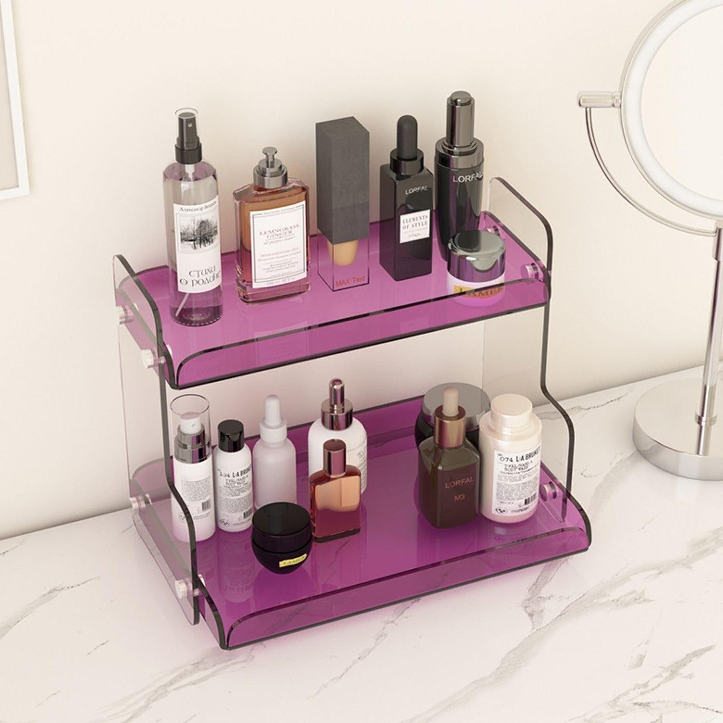 Storage Shelf Plexiglass 12.6 in Two Tier Purple Bathroom Vanity Organizer Countertop Display Rack | Thomler