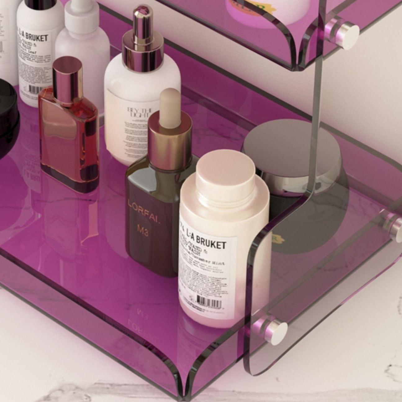 Storage Shelf Plexiglass 12.6 in Two Tier Purple Bathroom Vanity Organizer Countertop Display Rack | Thomler