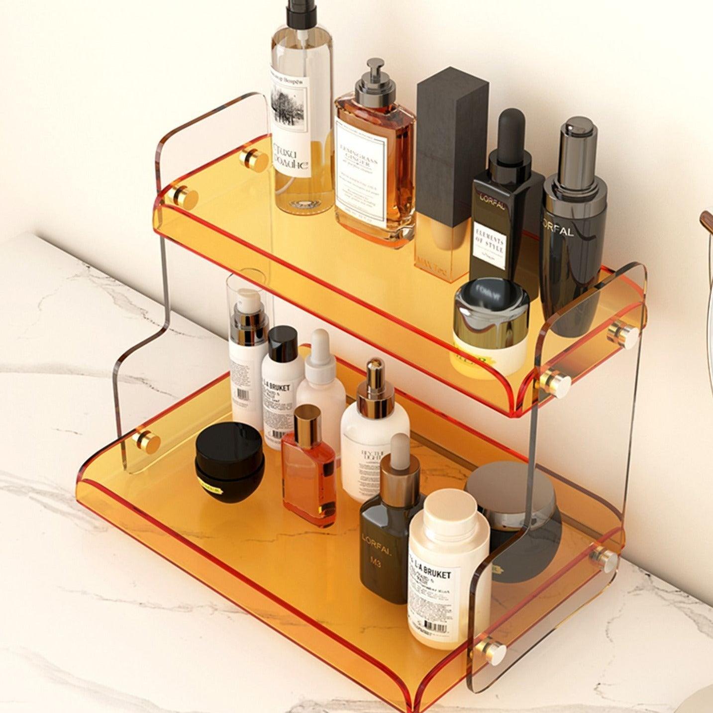 Storage Shelf Plexiglass 12.6 in Two Tier Purple Bathroom Vanity Organizer Countertop Display Rack | Thomler