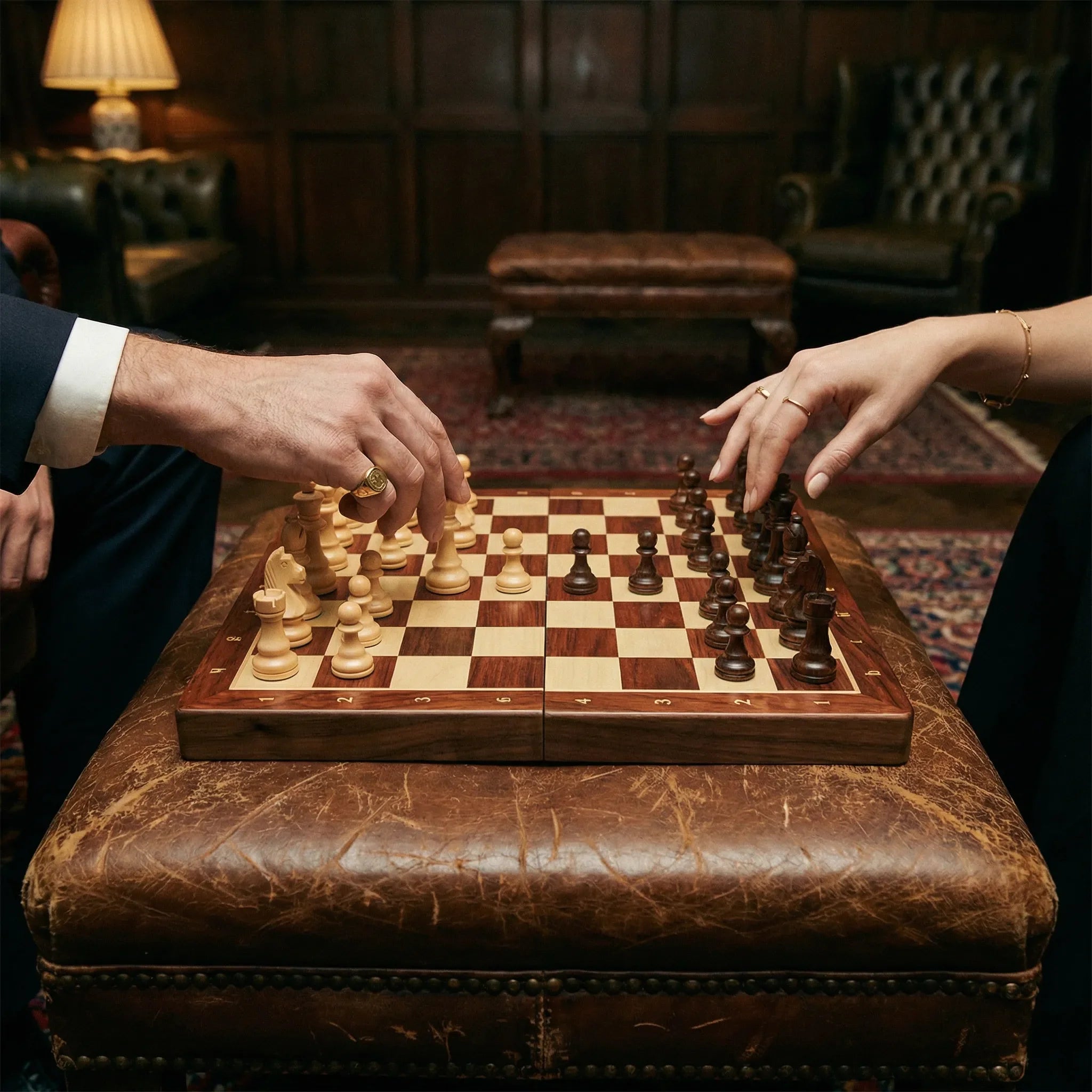 Folding Wooden Chess Set with Carved Pieces & Storage | Portable Travel Board for Home & Trips | Classic Game | Thomler
