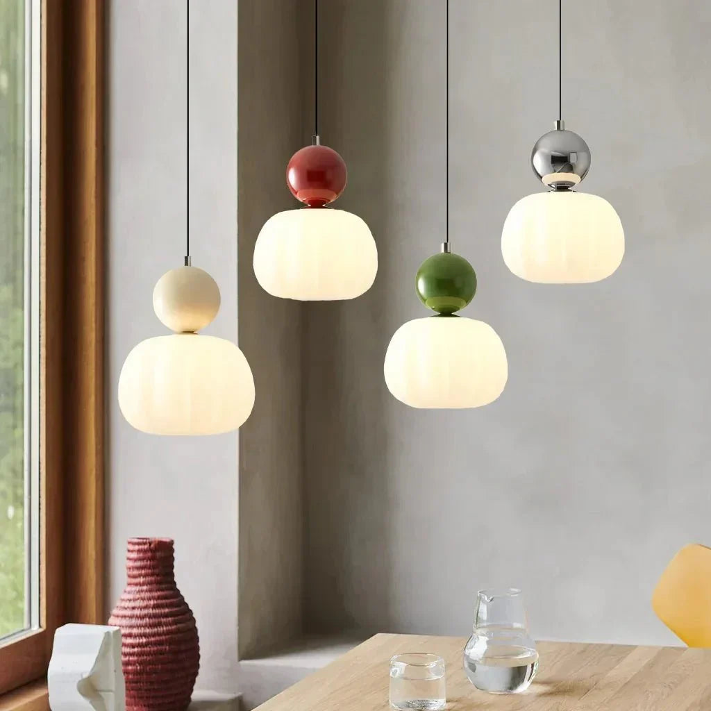 Cream Art Deco Hanging Lamp with Metal Dome Shade for Kitchen & Dining Room | Modern Geometric Pendant Ceiling Fixture | Thomler