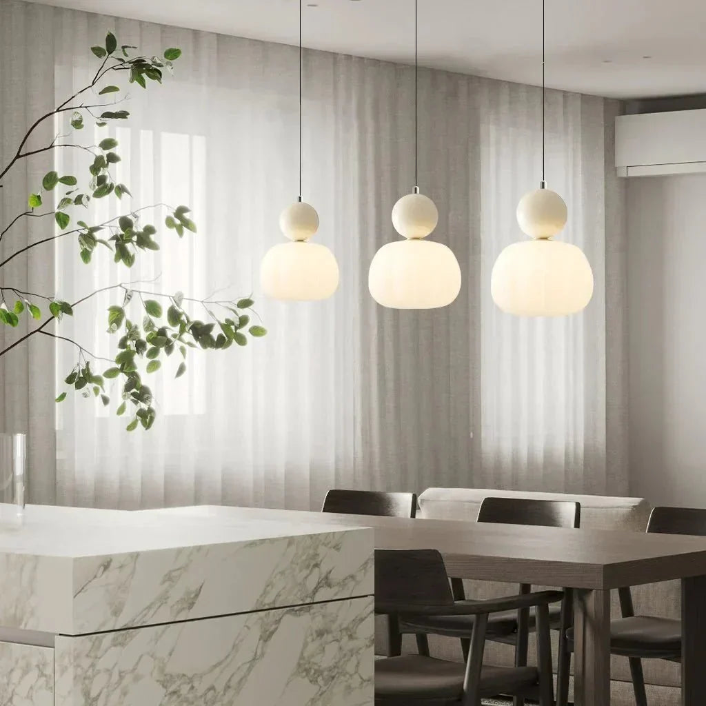 Cream Art Deco Hanging Lamp with Metal Dome Shade for Kitchen & Dining Room | Modern Geometric Pendant Ceiling Fixture | Thomler