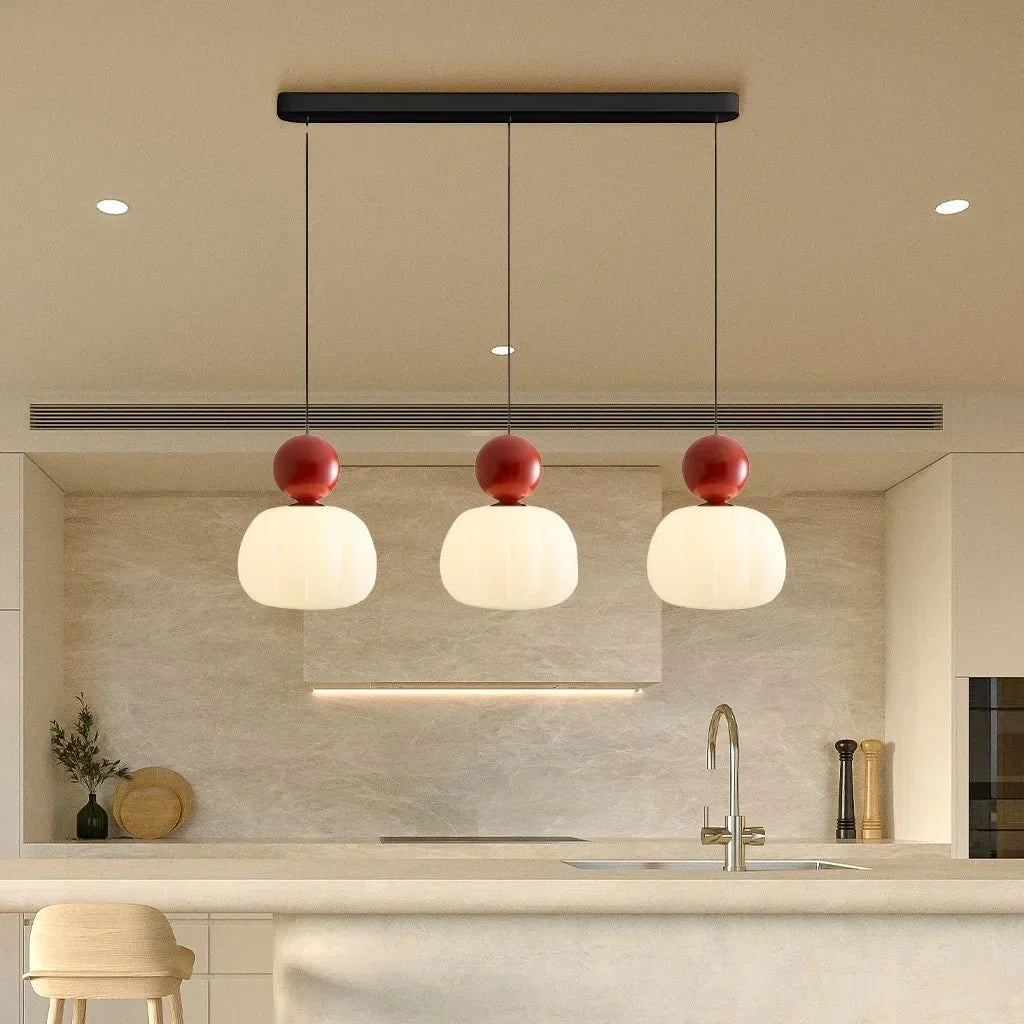 Cream Art Deco Hanging Lamp with Metal Dome Shade for Kitchen & Dining Room | Modern Geometric Pendant Ceiling Fixture | Thomler