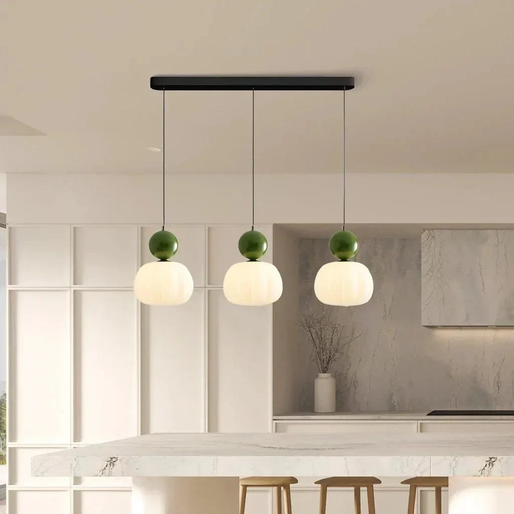 Cream Art Deco Hanging Lamp with Metal Dome Shade for Kitchen & Dining Room | Modern Geometric Pendant Ceiling Fixture | Thomler