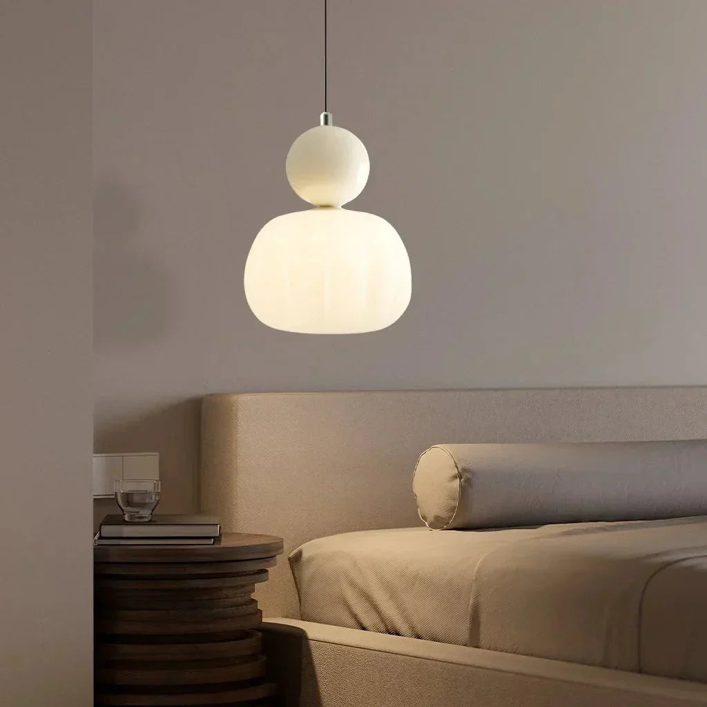 Cream Art Deco Hanging Lamp with Metal Dome Shade for Kitchen & Dining Room | Modern Geometric Pendant Ceiling Fixture | Thomler