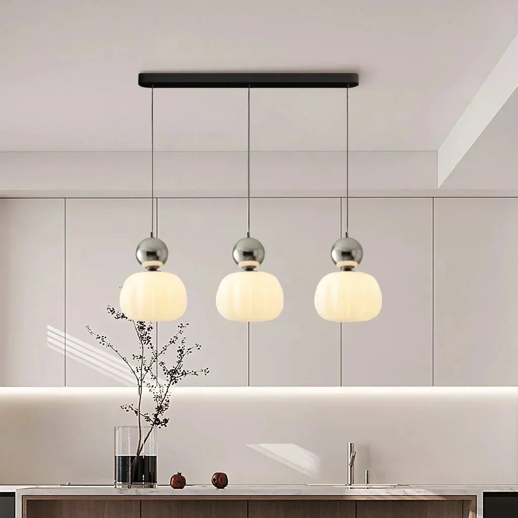 Cream Art Deco Hanging Lamp with Metal Dome Shade for Kitchen & Dining Room | Modern Geometric Pendant Ceiling Fixture | Thomler