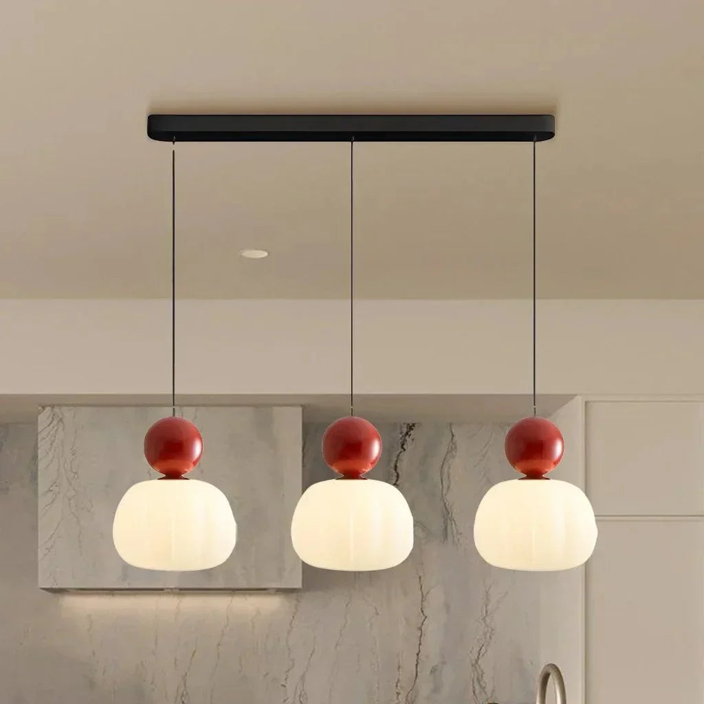 Cream Art Deco Hanging Lamp with Metal Dome Shade for Kitchen & Dining Room | Modern Geometric Pendant Ceiling Fixture | Thomler