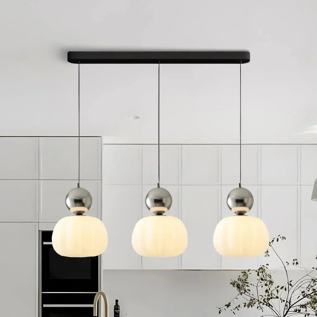 Cream Art Deco Hanging Lamp with Metal Dome Shade for Kitchen & Dining Room | Modern Geometric Pendant Ceiling Fixture | Thomler