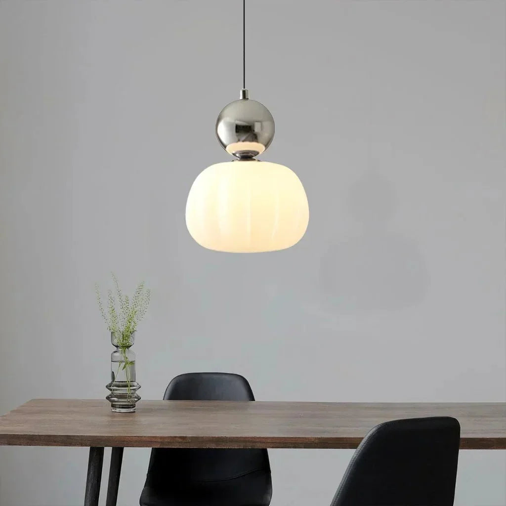 Cream Art Deco Hanging Lamp with Metal Dome Shade for Kitchen & Dining Room | Modern Geometric Pendant Ceiling Fixture | Thomler