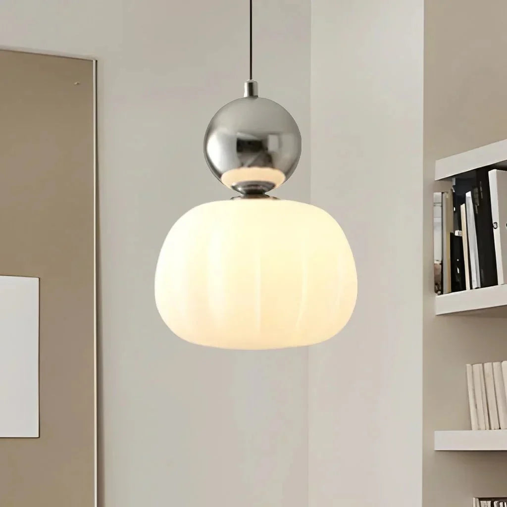 Cream Art Deco Hanging Lamp with Metal Dome Shade for Kitchen & Dining Room | Modern Geometric Pendant Ceiling Fixture | Thomler