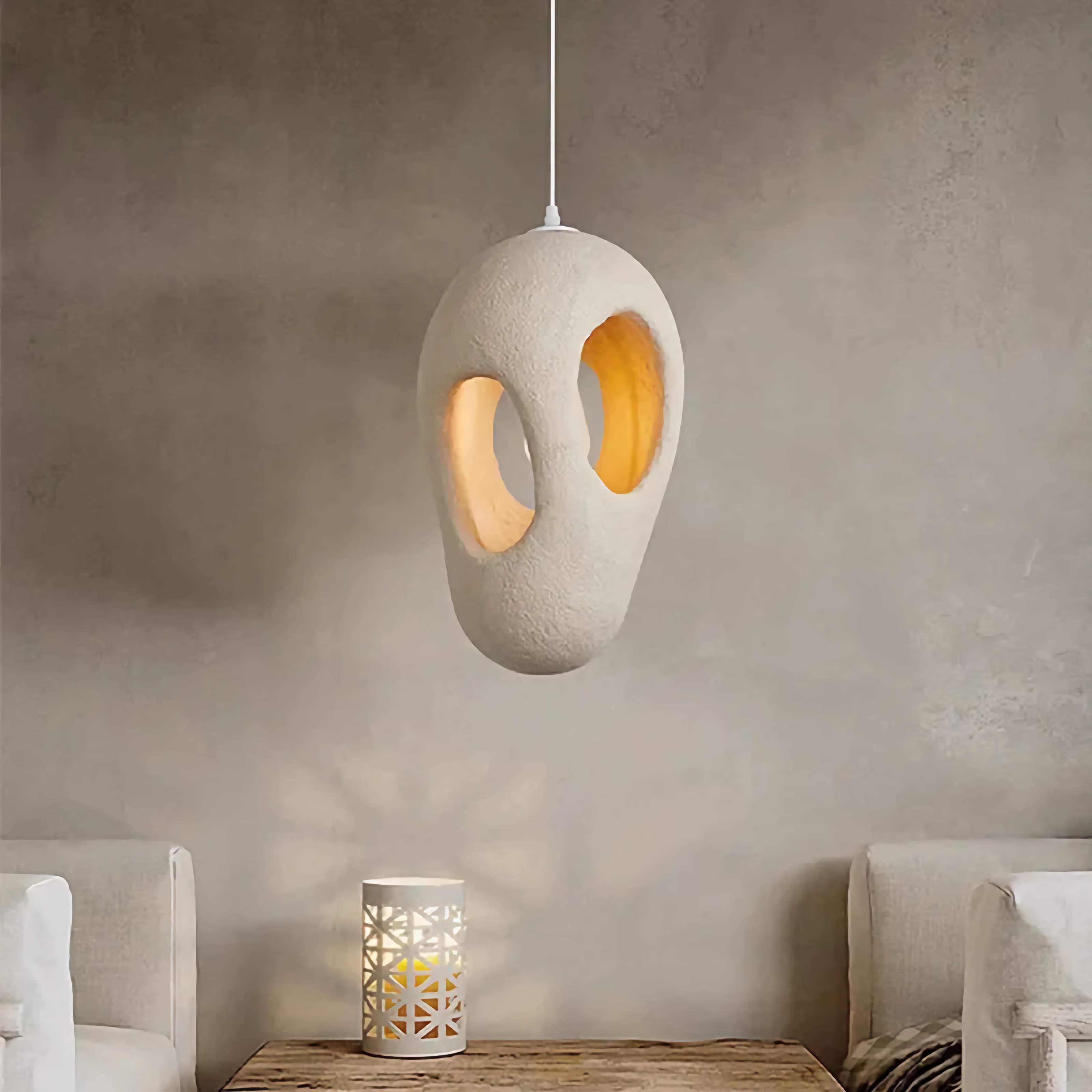 Pendant Light Resin Sculptural 11.8 in Cream Dining Room Japandi Hanging Ceiling Lamp Organic Modern Minimalist | Thomler