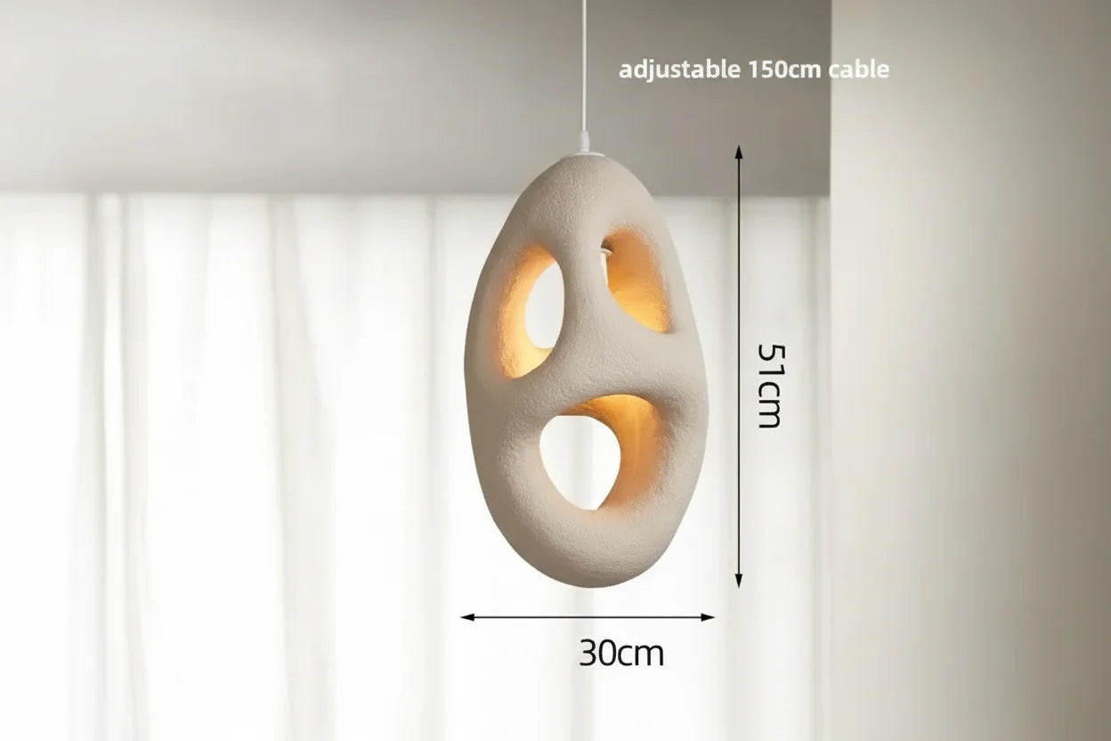 Pendant Light Resin Sculptural 11.8 in Cream Dining Room Japandi Hanging Ceiling Lamp Organic Modern Minimalist | Thomler