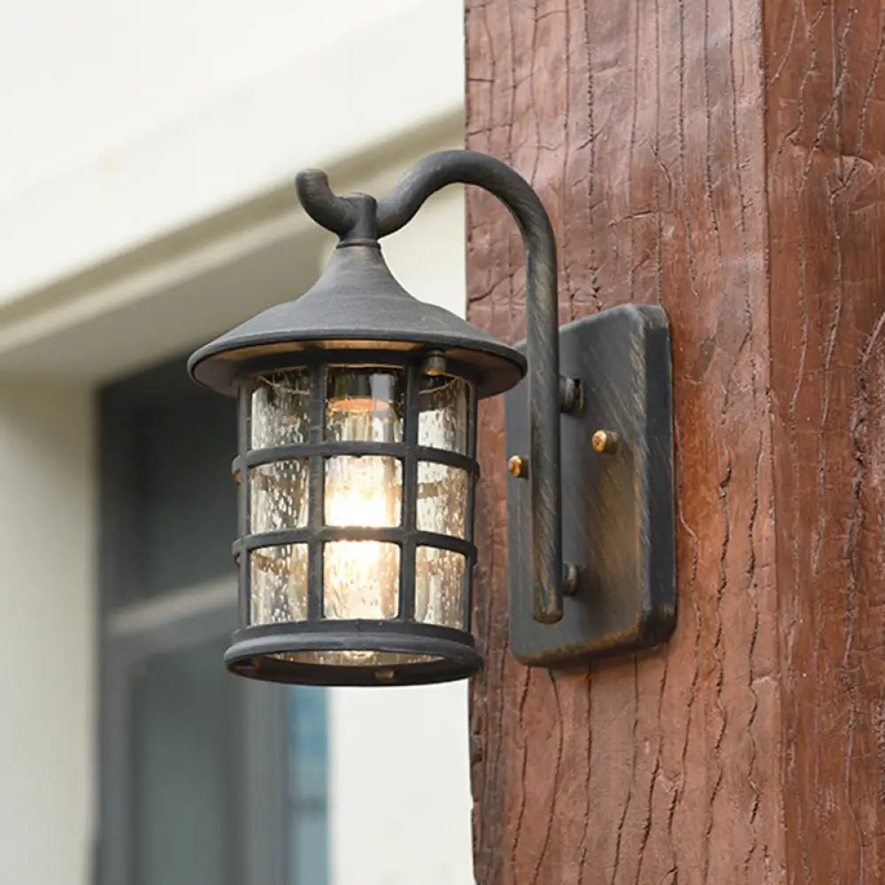 Farmhouse Outdoor Wall Sconce with Textured Glass Shade for Porch Patio Entryway - Lantern Design Exterior Light Fixture Hardwired | Thomler