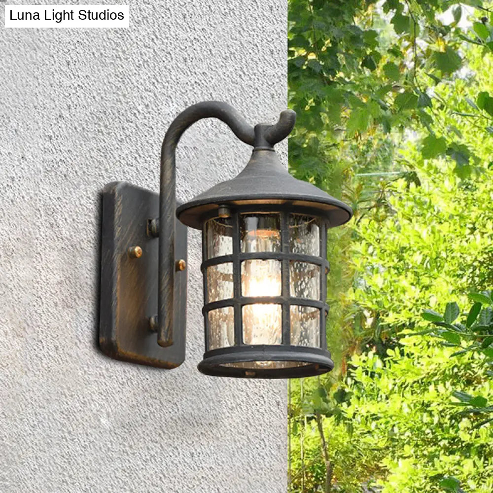 Farmhouse Outdoor Wall Sconce with Textured Glass Shade for Porch Patio Entryway - Lantern Design Exterior Light Fixture Hardwired | Thomler