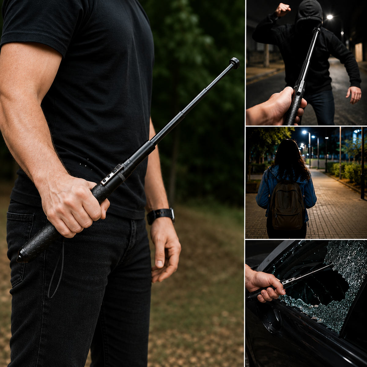 Telescoping Hiking Pole with One-Click Deploy for Trekking & Personal Safety – Adjustable Height, Anti-Slip Grip, Steel Shaft | Thomler