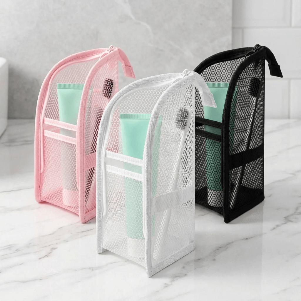 Self-Standing Travel Toiletry Bag with Clear Front Panel & Organized Compartments for Bathroom Makeup Cosmetics Daily Essentials Storage | Thomler