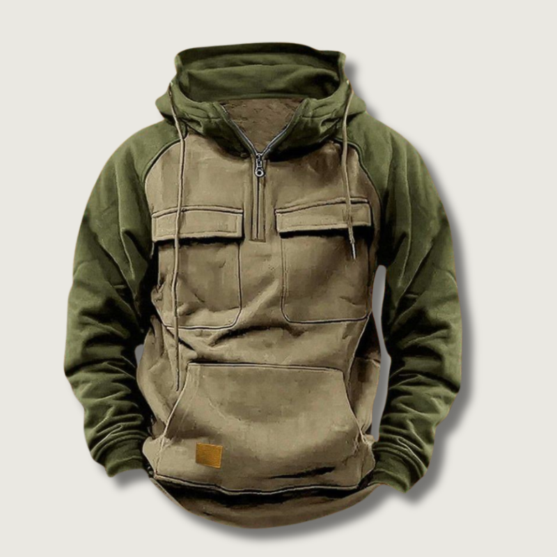 Quarter Zip Pullover Hoodie Men's Lightweight Cotton Blend Kangaroo Pocket Adjustable Hood Casual Outdoor Layering Piece | Thomler
