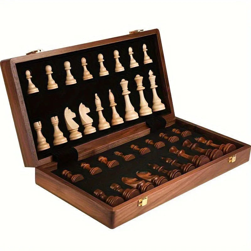 Folding Solid Wood Chess Set with Handcrafted Pieces for Classic Board Game Strategy | Thomler