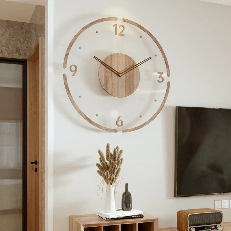 Solid Timber Round Wall Clock – Silent Sweep Battery-Operated Timepiece for Living Room, Kitchen & Office | Thomler