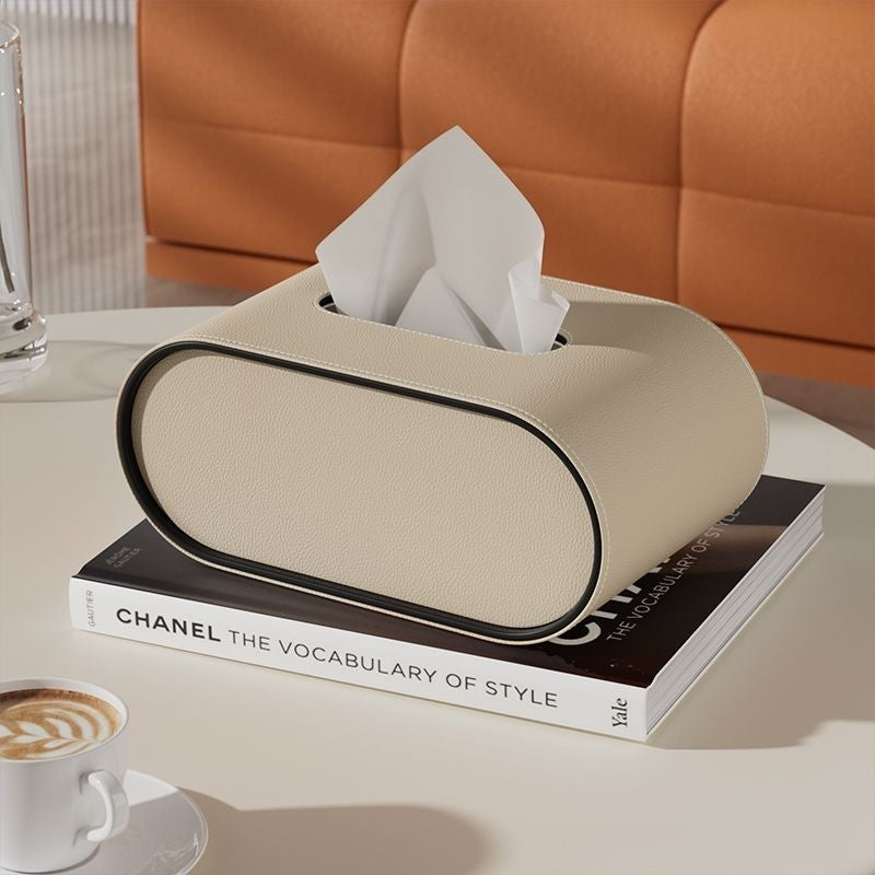 Tissue Box Leather 22.0 cm Oval Grey Beige Orange Living Room Desk Cover Holder | Thomler