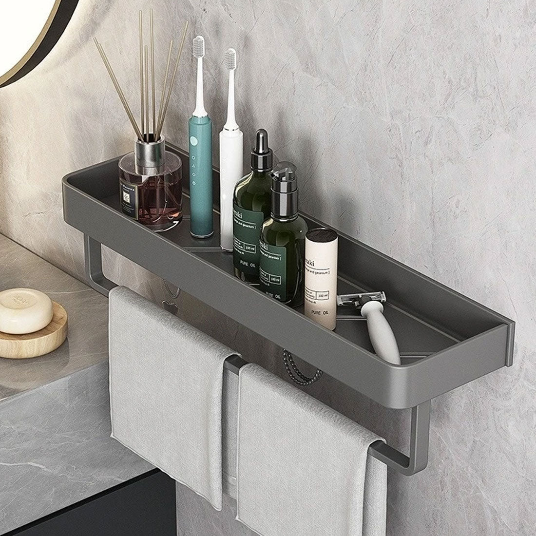 Wall Shelf Metal 30.0 cm Grey Bathroom Storage Rack Compact Shower Organiser Shelf Minimalist Modern Bathroom Accessories | Thomler