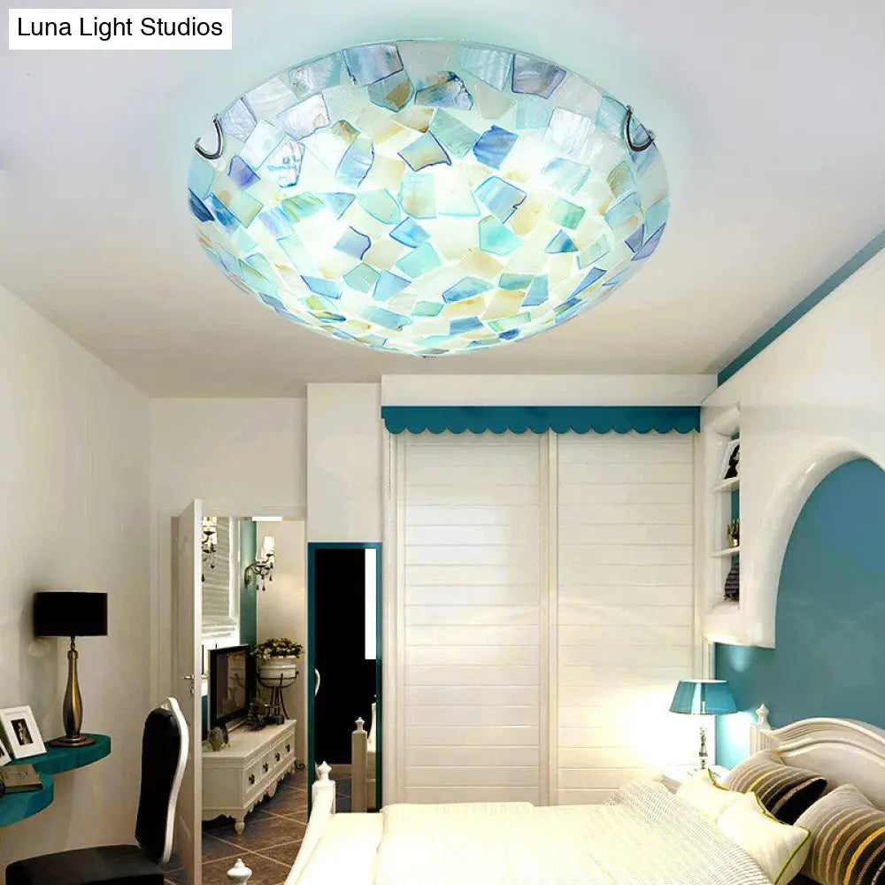 Coastal Ceiling Light with Handcrafted Mother-of-Pearl Inlay for Bedroom | Oceanfront Flush Mount Fixture in Stained Glass Aesthetic | Thomler