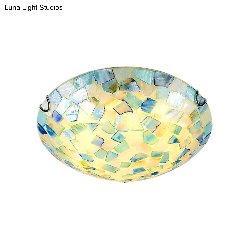 Coastal Ceiling Light with Handcrafted Mother-of-Pearl Inlay for Bedroom | Oceanfront Flush Mount Fixture in Stained Glass Aesthetic | Thomler